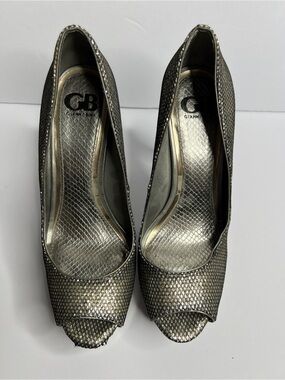 Gianni Bini Glitz-Up Metallic Platform Peep Toe Stiletto Heels 10M No Box